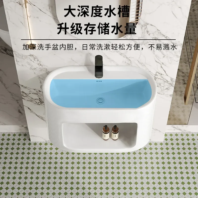 Modern White Ceramic Wall Mounted Bathroom Sink Small Space Saving Wash Basin Integrated Vanity Unit for Apartment Toilet