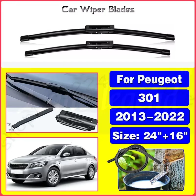 

For Peugeot 301 2013-2022 2pcs Brushes Washer Windscreen Windshield Accessories 2021 2020 2019 24"16" Silent upgrade version