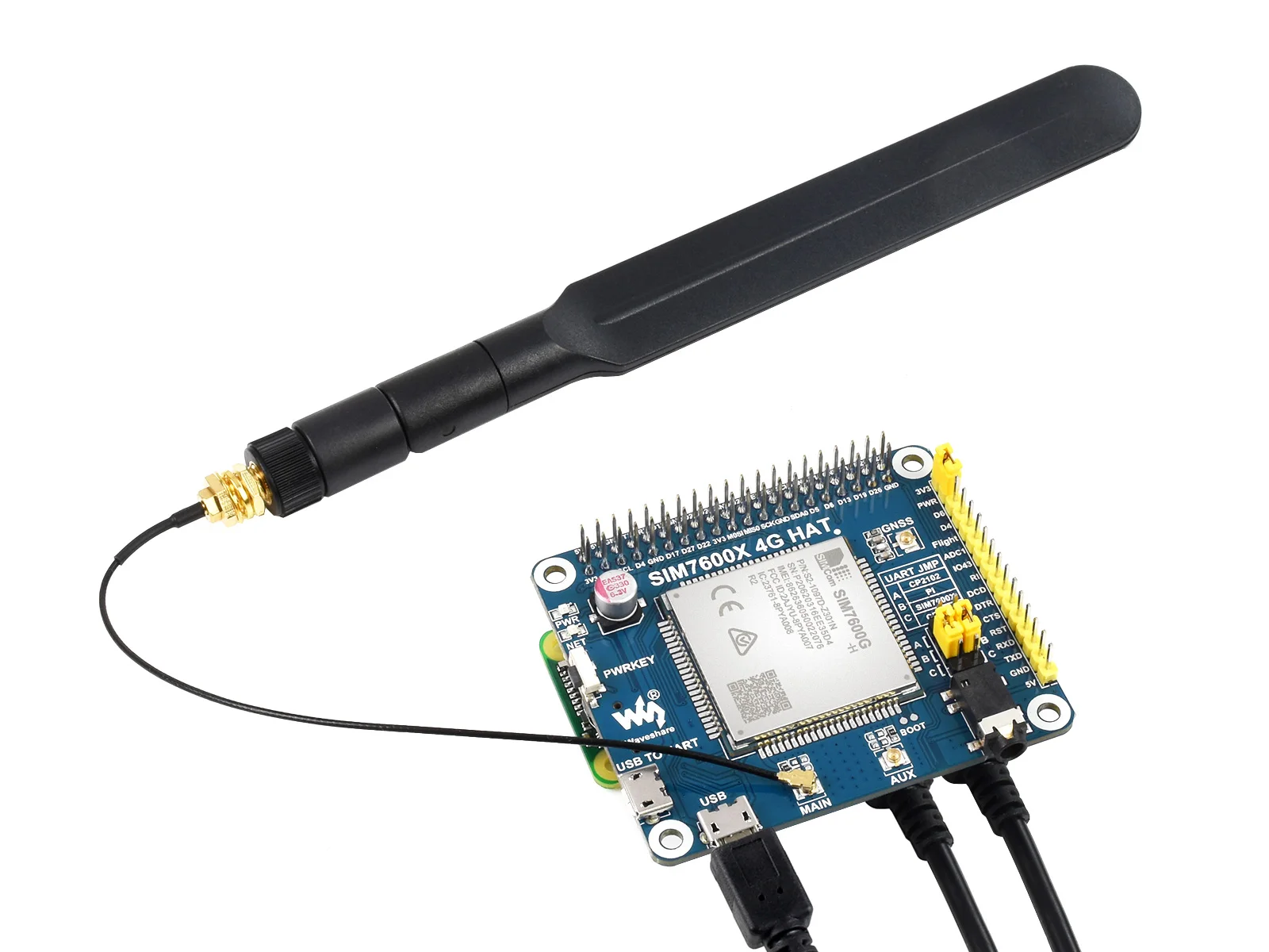 Waveshare SIM7600G-H 4G HAT para Raspberry Pi com Suporte LTE Cat-4 4G/3G/2G, Posicionamento GNSS, Banda Global, Celular. Raspberry Pi SIM