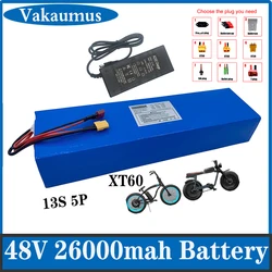 48V 18650 21700 26AH lithium battery pack with 30A BMS, suitable for 350W 500W 750W 1000W electric mountain bike battery pack