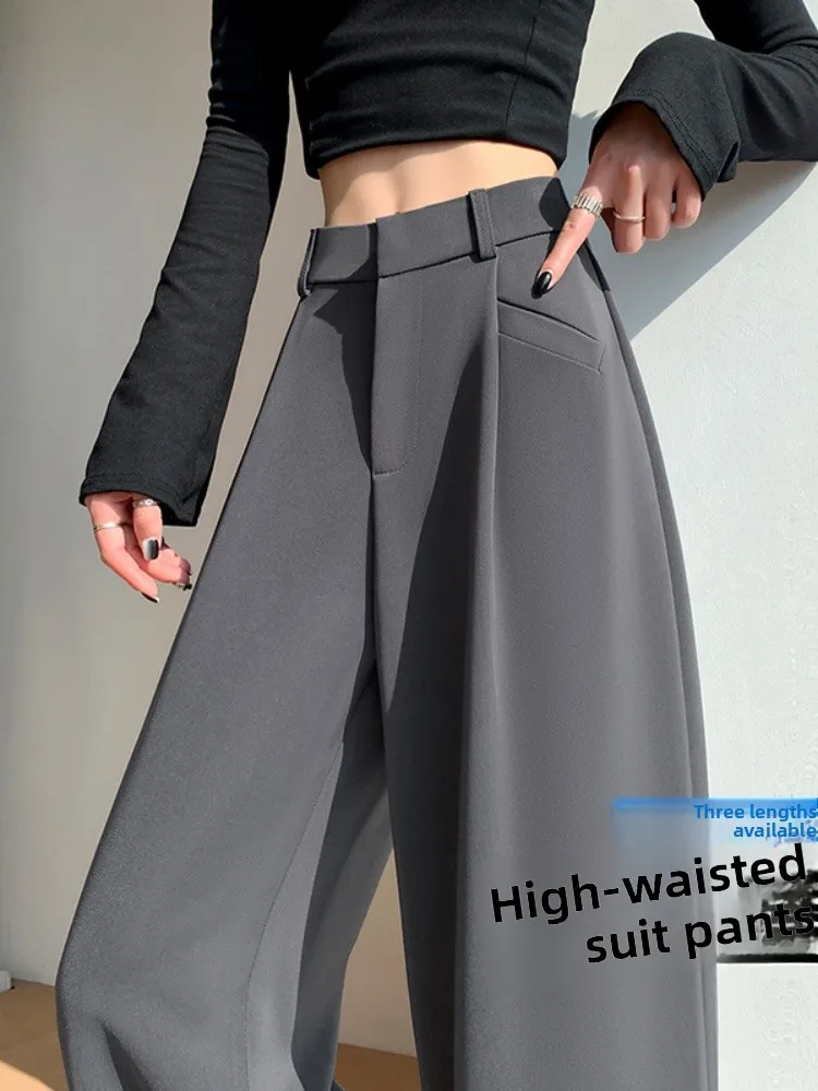 

High Waist Wide Leg Pants Women's Casual ey Drapey Straight Leg Trousers Spring Autumn New Arrival Small Size Floor Length