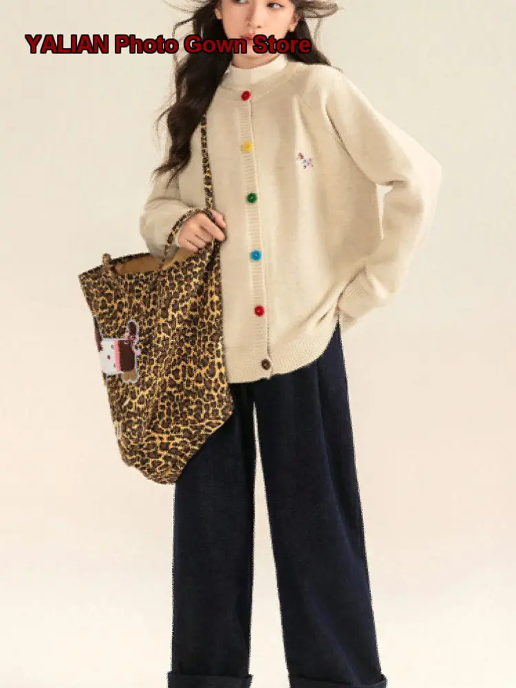 Girls Spring Autumn 2026 Stylish Children Girls Autumn Coat Thicken Knit Top Big Girls Kids Older Kids