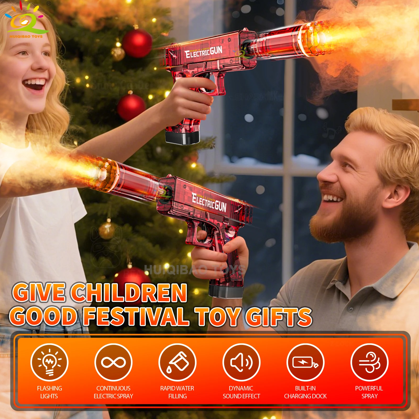 새로운 협업형 전기 스프레이 에디션 사운드 & 라이트 장난감 총 라이트 효과, 스프레이 기능, 진동, 사운드 효과 장난감 선물