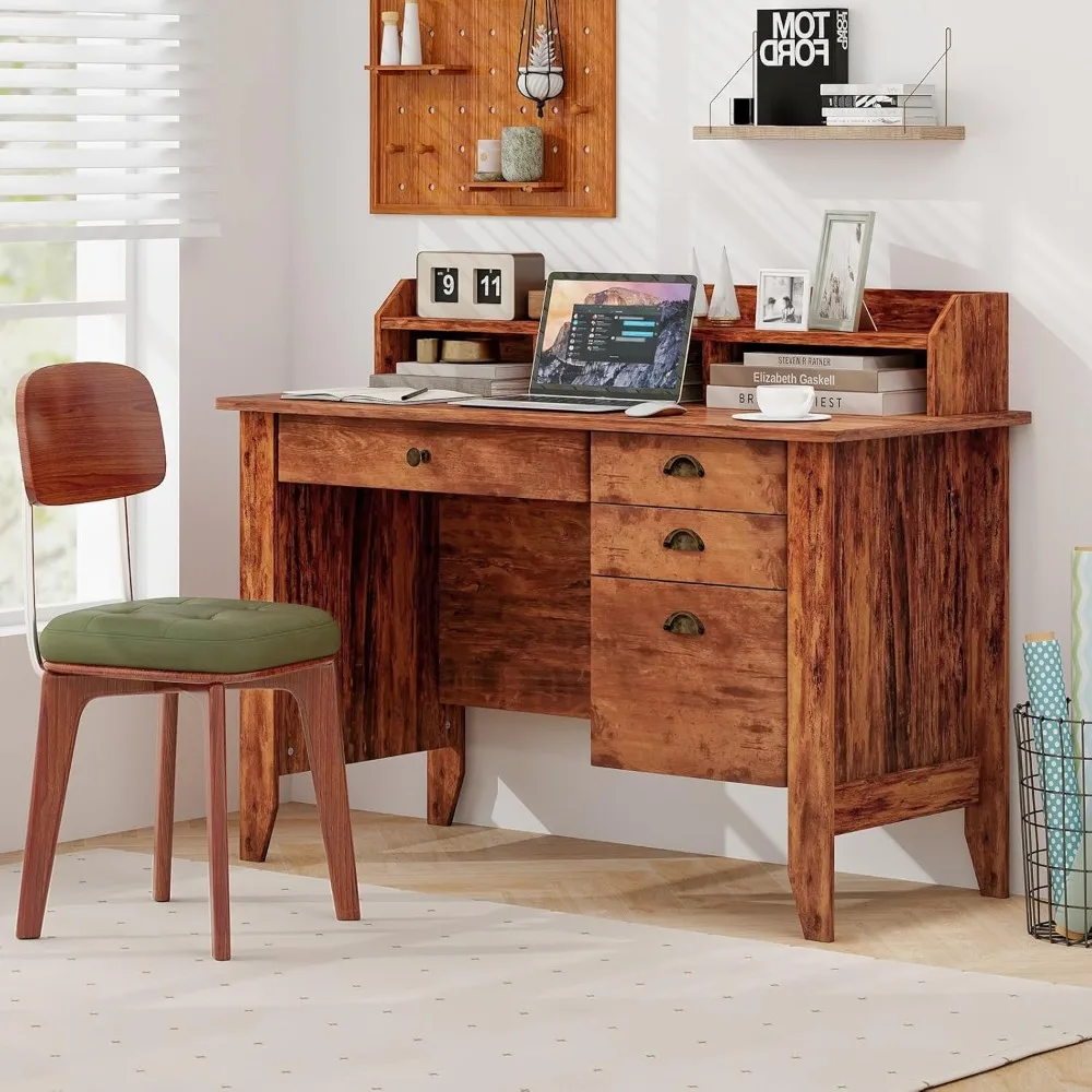 

48" Computer Desk with 4 Storage Drawers and Hutch Wood Executive Table for PC Laptop