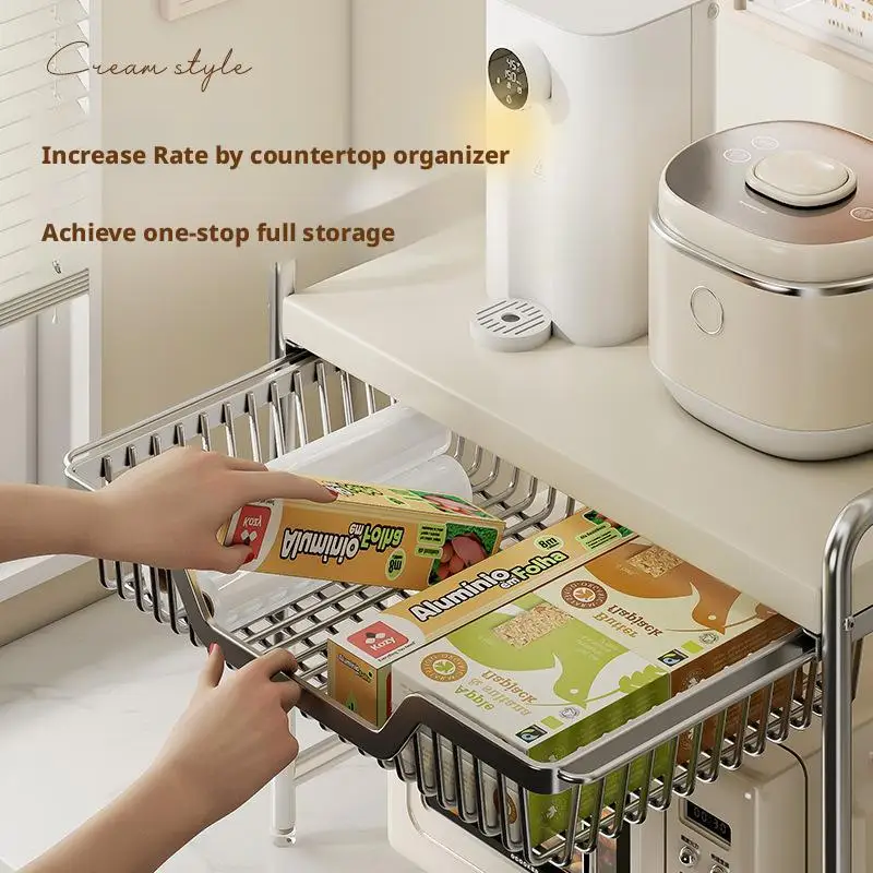 

Kitchen Countertop Microwave Oven Shelf Rack Utensils Tableware Rice Cooker Storage Cupboard Air Fryer Shelf Organizer Holder