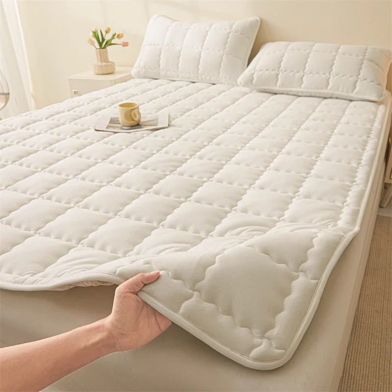 1pc Brushed Quilted Mattress Topper Single/Queen/King Non-Slip 매트리스 바닥용 Solid Color Skin-friendly Plain Mattress 토퍼 바닥용