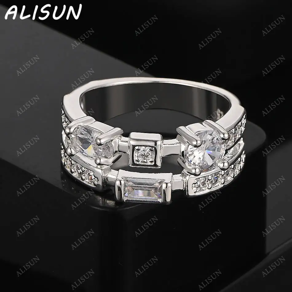 

ALISUN 925 Sterling Silver Size 7-10 Zircons Square Ring For Women Men Fashion Jewelry Charm Grace Noble Wedding Accessories