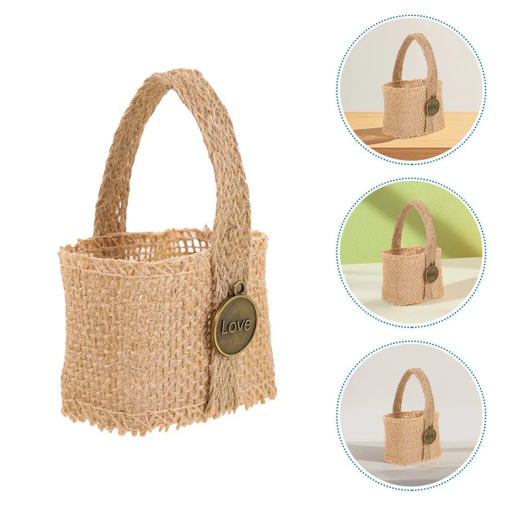 

6Pcs Mini Burlap Wedding Favor Basket Candy Bag Floral Decoration for Party Christmas Ceremony Rustic Flower Accessory