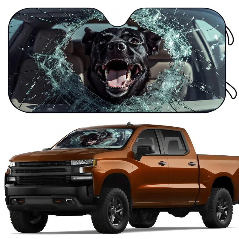 1pc Black Dog Shaped Car Sunshade With Wide-Mouthed Window-Breaking Design, Foldable For Storage, Prevents Temperature Rise. Car