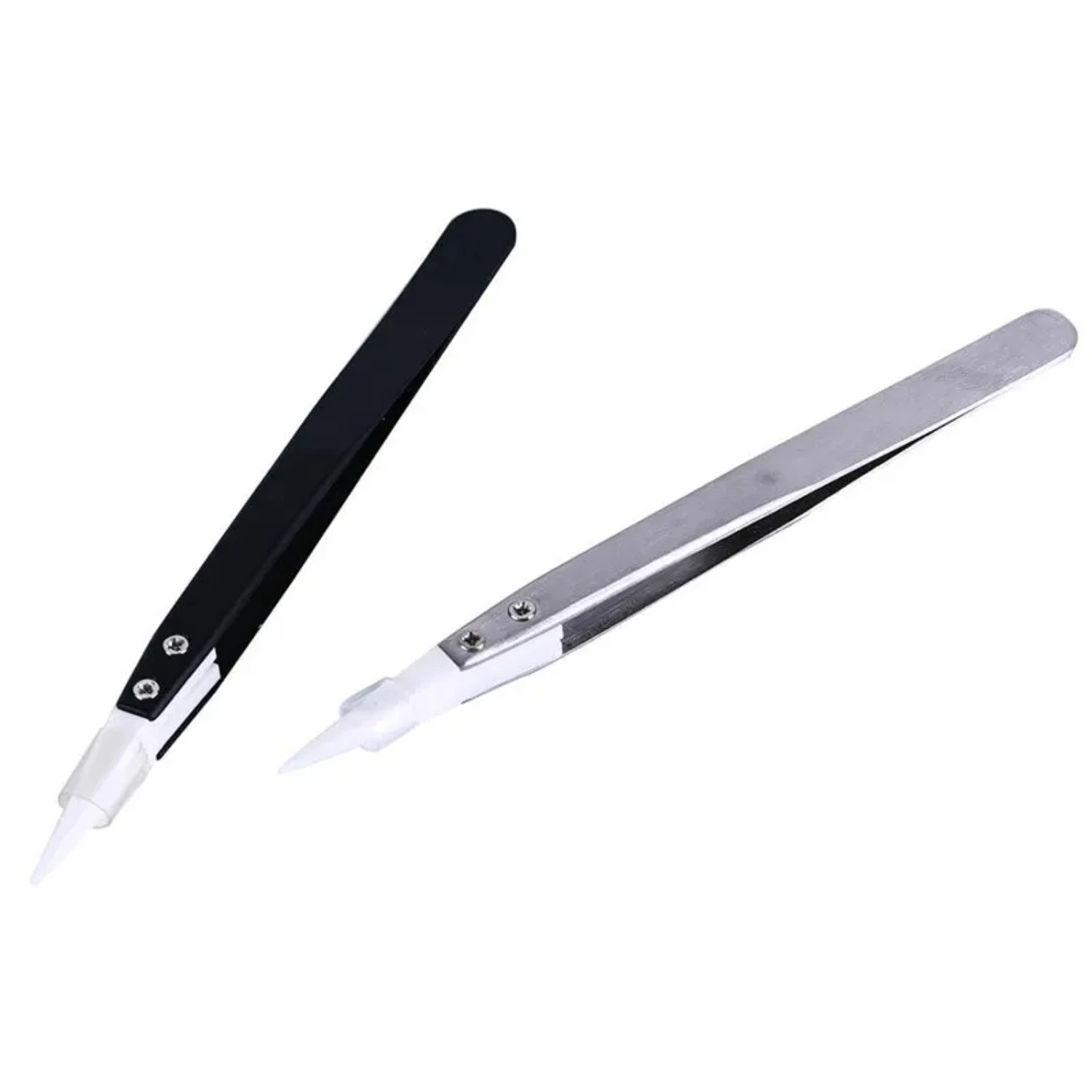 High Precision Set of 2PCS Straight Ceramic Tweezers with Stainless Steel Handle - Ideal Soldering Tweezers for Electronics - Es