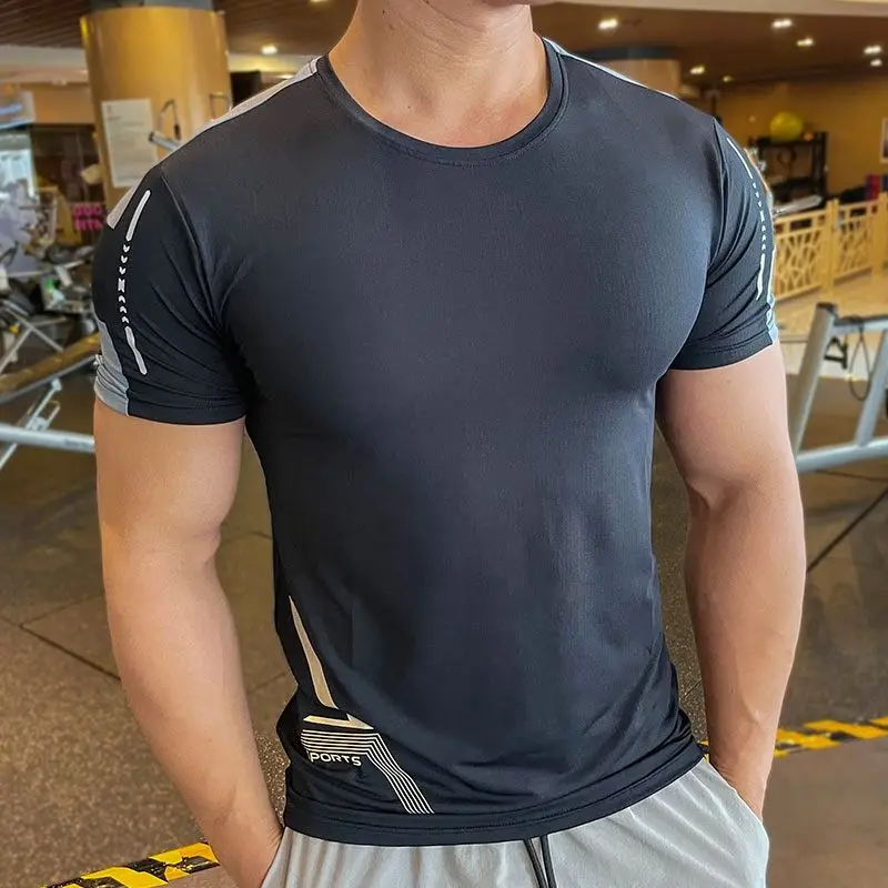 Sports Fitness Short-sleeved Men's Summer Breathable Quick-drying Sweat-absorbing Running Muscle Training T-shirt Coach Top