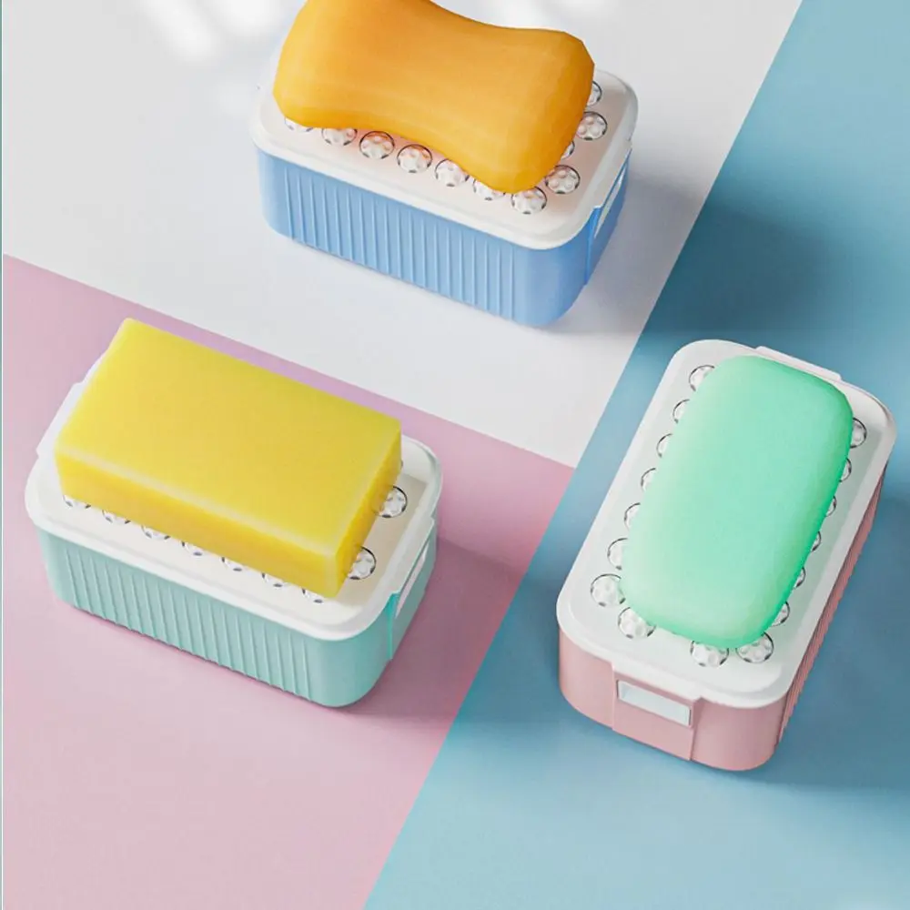 Plastic Foaming Soap Box with Sponge Rollers High Elasticity Mesh Hand Free Scrubbing Soap Holder Multifunctional Laundry Tool