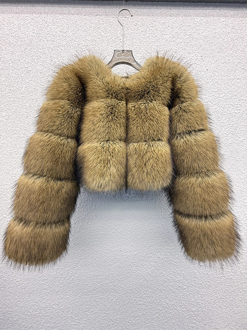 

ZADORIN New Luxury Cropped Faux Raccoon Fur Coat Woman Winter Fashion O Neck Long Sleeve Short Fluffy Faux Fur Jacket Coats Tops