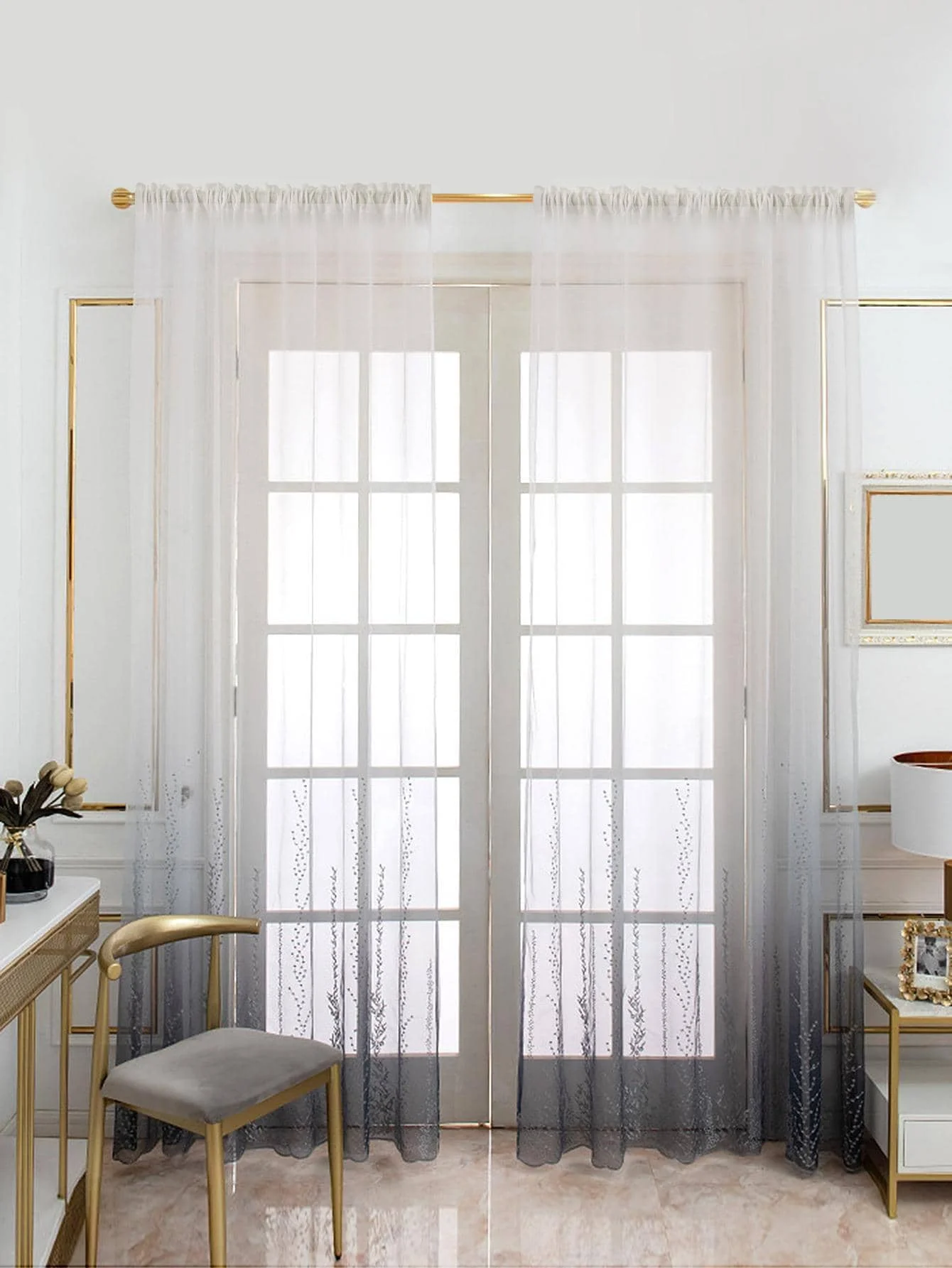 Simple and fashionable gray and white gradient seagrass curtain for bedroom, living room and study room 1PC