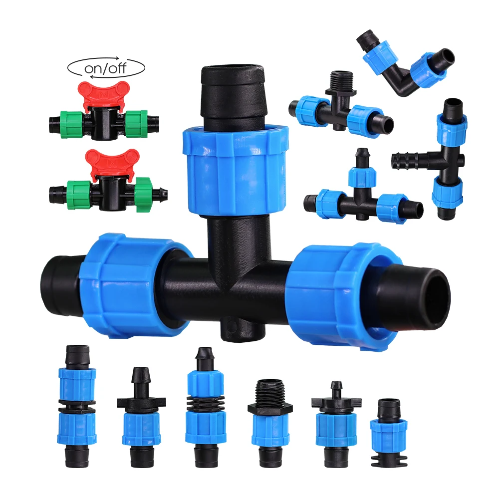 16MM Irrigation Drip Tape Connectors PE Tube Tap Straight Tee Elbow End Plug Farm Garden Water Connector Drip Irrigation System