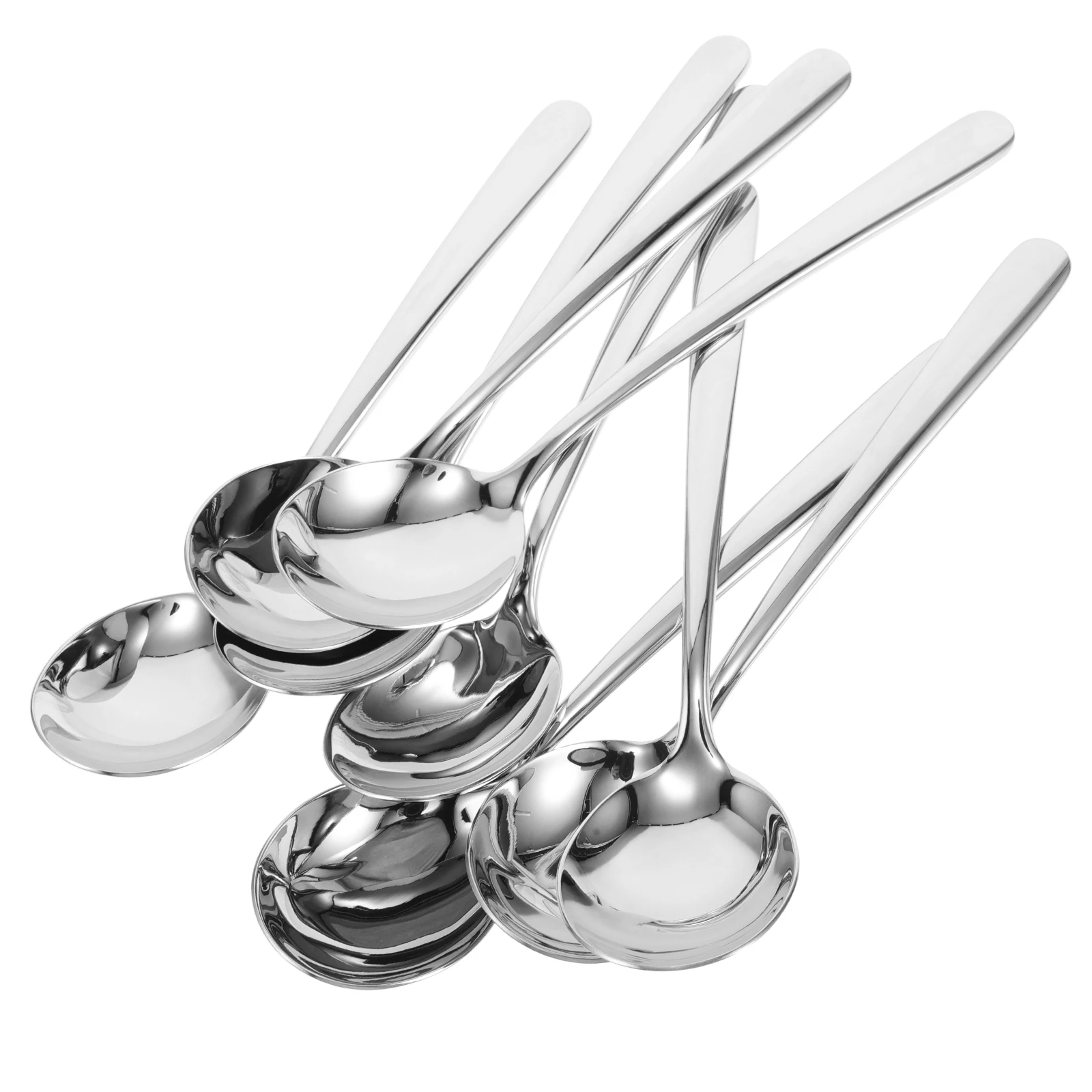 

8Pcs Stainless Steel Soup Spoons Large Round Head Polished Silverware for Asian Rice Soup Serving Home Kitchen Dining