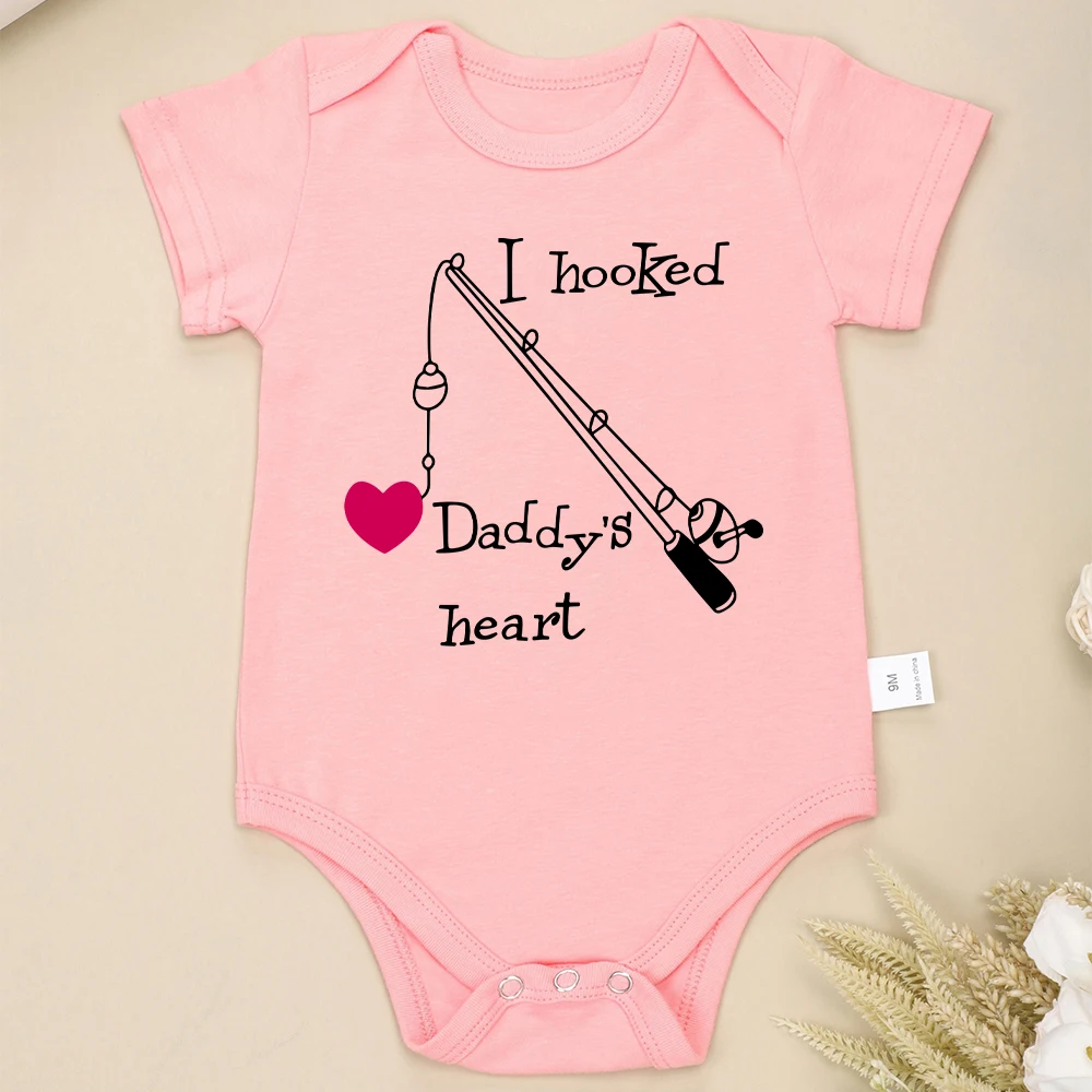 I Hooked Daddy\'s Heart Funny Newborn Clothes Cotton Cute Baby Girl Boy Onesies Fashion Popular Infant Outfits Fast Delivery