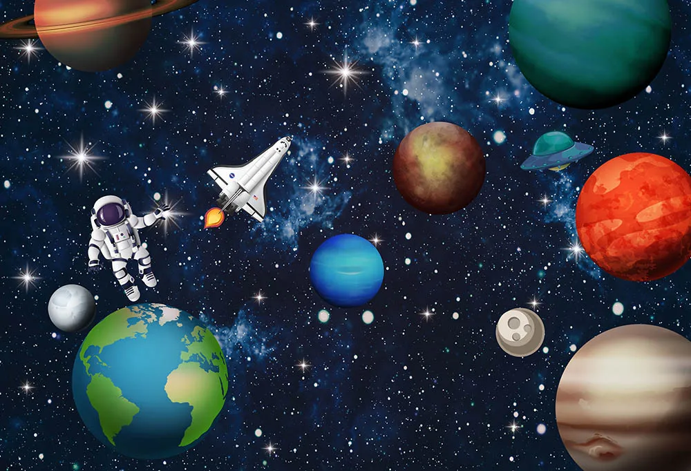 Mehofond Photography Background, Espaço sideral, Astronauta, Foguete, Universo, Kids Birthday Party, Decoração de retrato, Photo Backdrop, Estúdio
