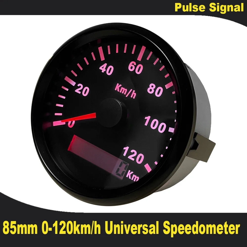 Universal 85mm Speedometer Odometer Speedo Gauge 120km/h 200km/h for Car Truck Motor with Red Backlight 12V 24V (Pulse Signal)