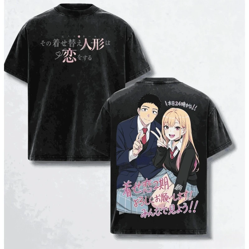 My Dress‑Up Darling Graphic Men Women T‑Shirt Kitagawa Marin Anime Front Back Print Vintage Washed Cotton Short Sleeve Tees Tops