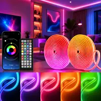 Tira de Luz LED RGB Flexible con Control Remoto por Aplicación, Resistente al Agua IP65, Sincronización con Música, Lámpara de Neón Personalizable para Decoración del Hogar, Dormitorio, Bodas, Fiestas