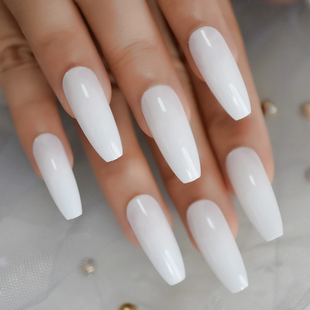 24 pçs branco bailarina unhas falsas extra longo caixão plana imprensa em unhas falsas salão de beleza festa dedo cola em usar falso ongle