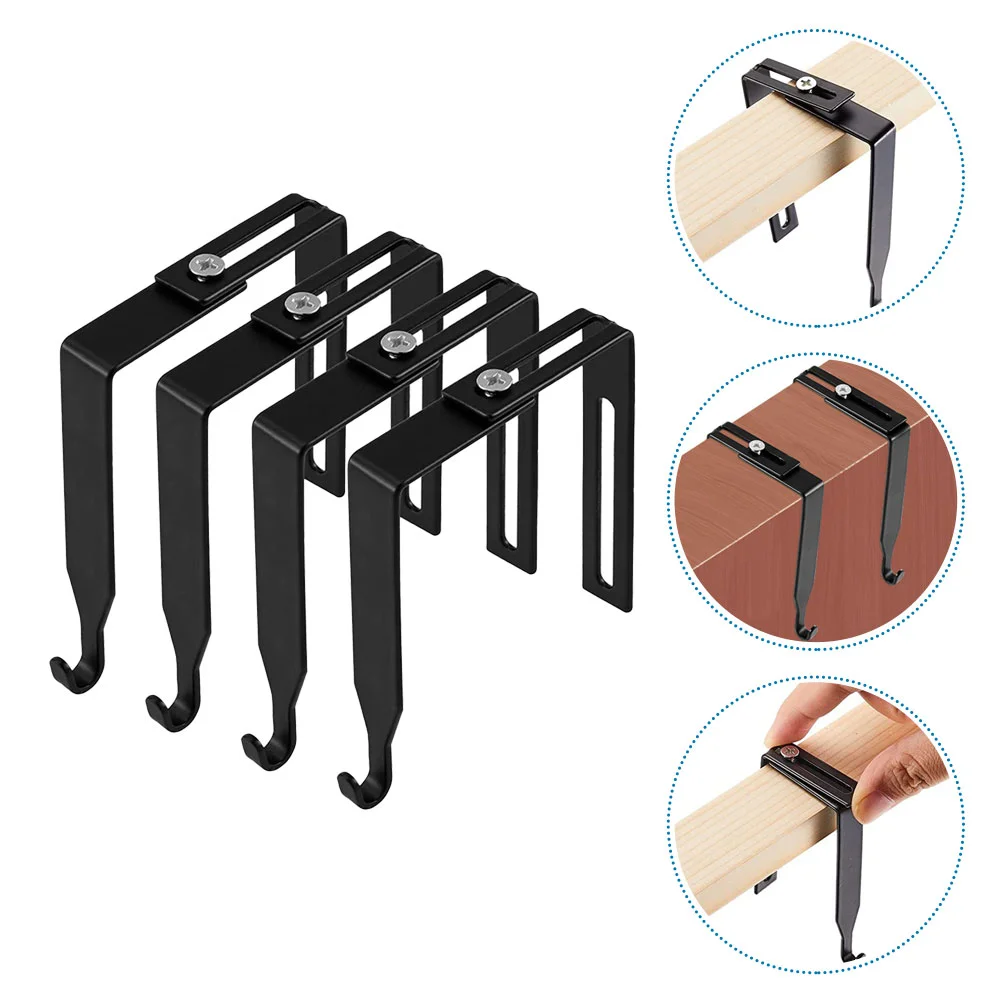 

4 Pcs Work on Door Storage Hooks Hangers For Back Adjustable Cubicle Universal Metal Black Office