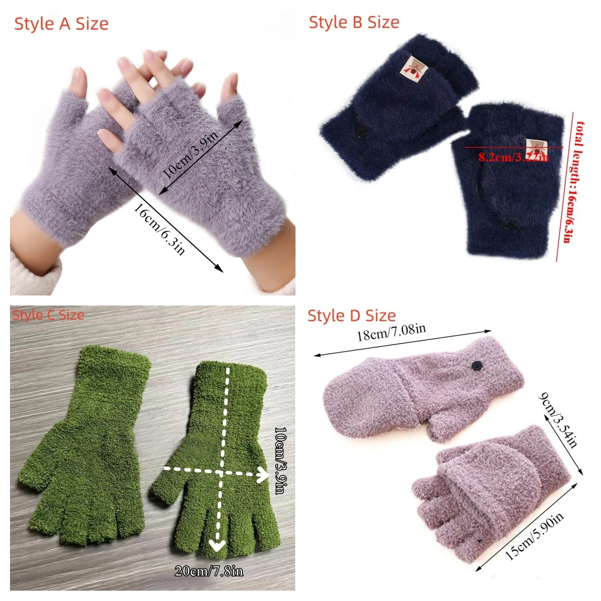 Imitation Mink Plush Cat Claw Knitted Gloves Women Cute Winter Warm Fluffy Touchscreen Gloves Men Outdoor Half Finger Mittens