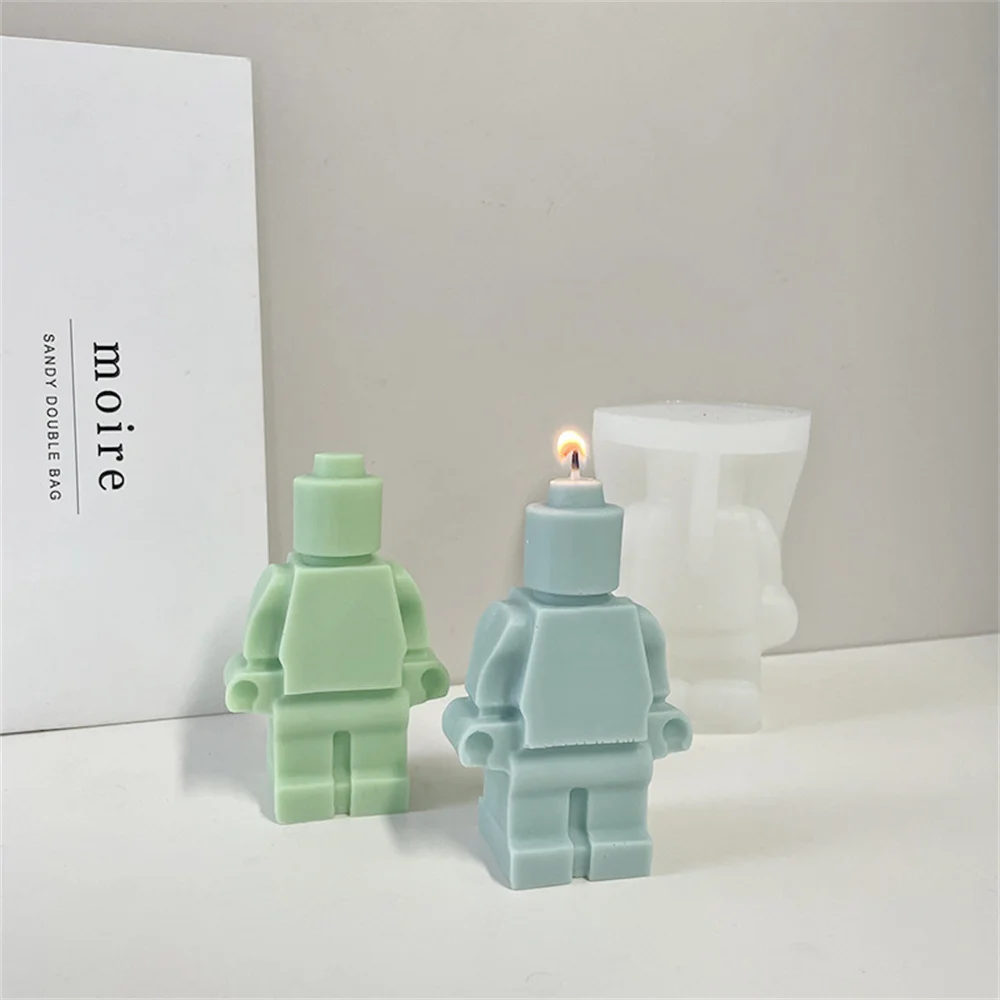 DIY Cute Robots Silicone Candle Mold 3D Building Blocks Chocolate Fondant Ice Molds Christmas Gifts Craft Supplies Home Decor