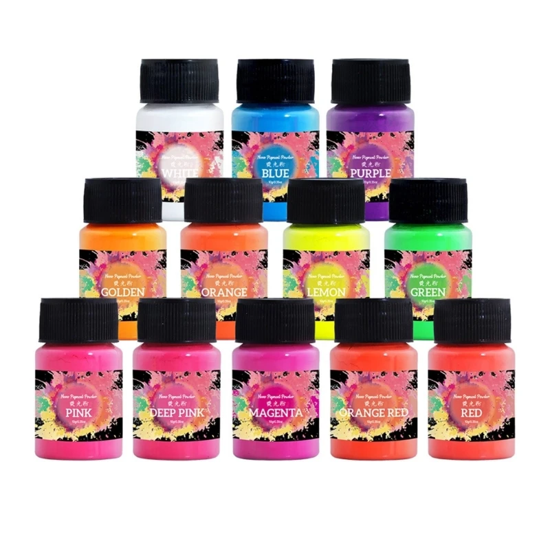 C1FC Fashionable Artistics 12 Color Fluorescent Powder for Crafting Activities Safe for Students and Hobbyists Alike