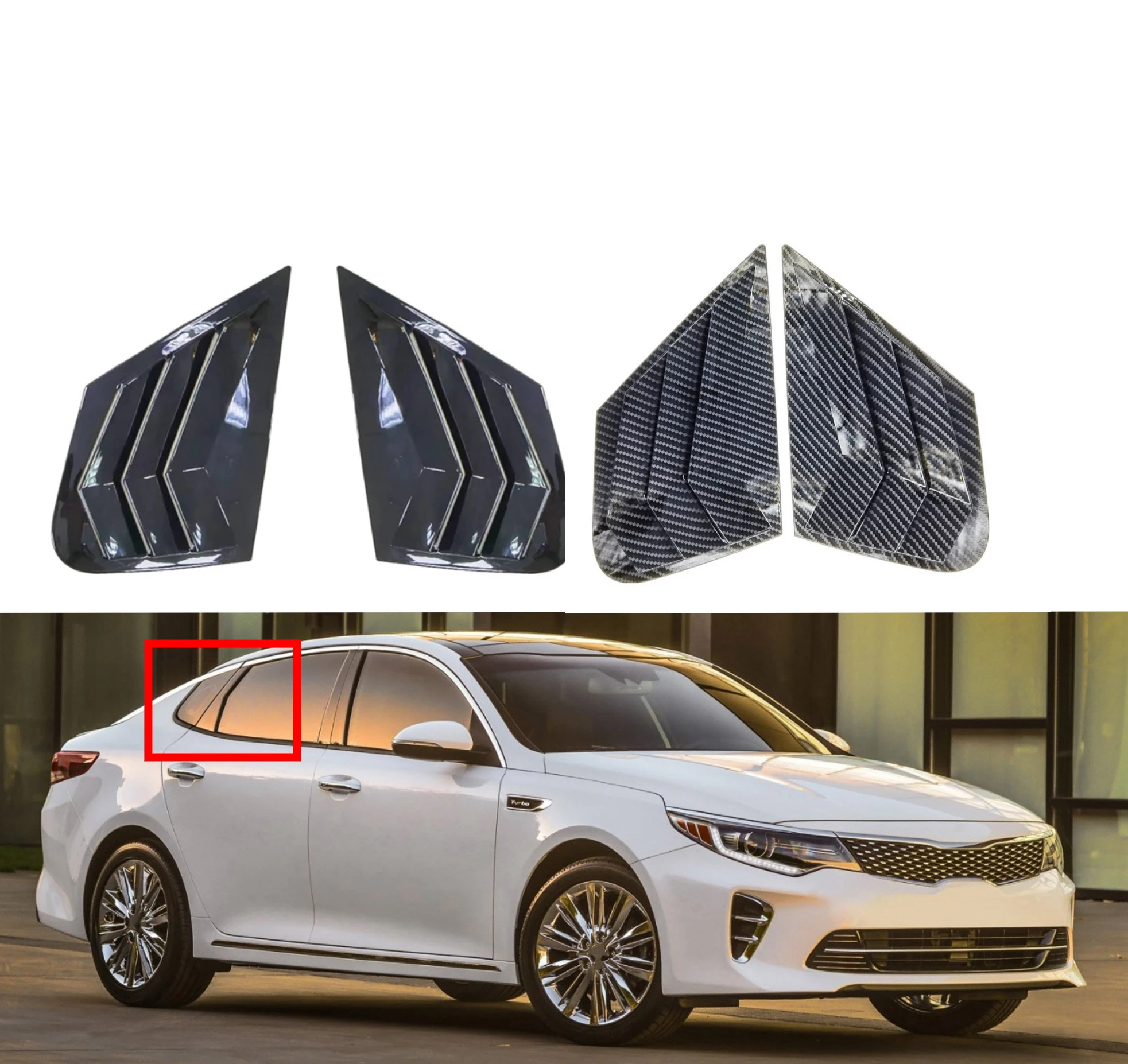 

For Kia Optima K5 Sedan 2016 2017 2018 2019 Car Rear Louver Window Side Shutter Cover Trim Sticker Vent Scoop ABS Carbon Fiber