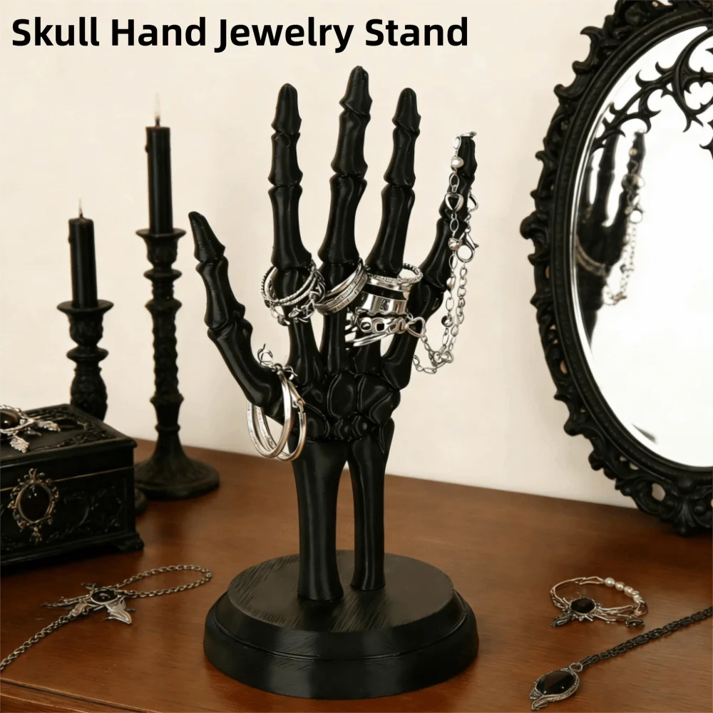 Dark Gothic Style Skull Hand Jewelry Stand Desktop Ornaments Niche Dark Style Retro Dressing Table Storage Rack Mysterious