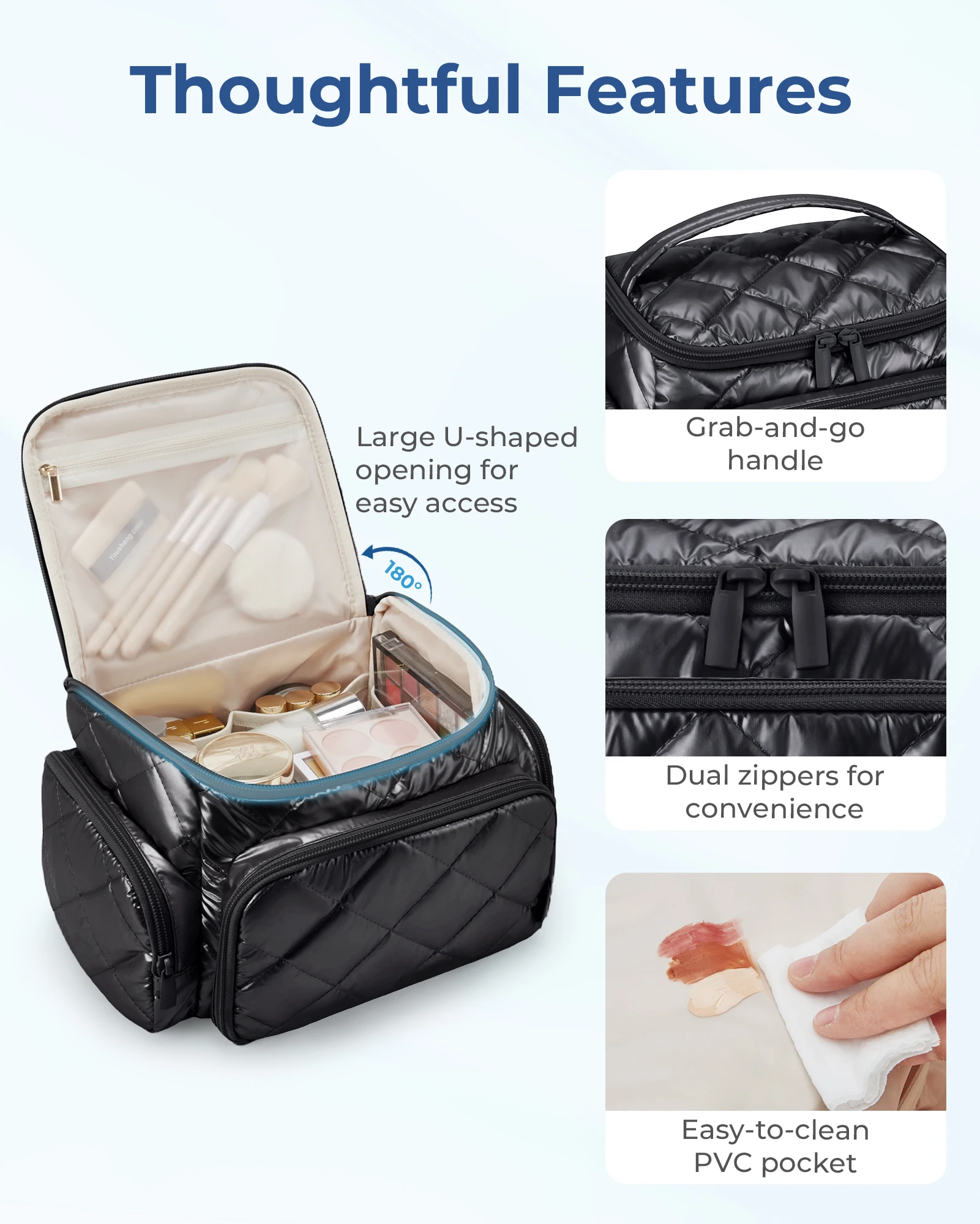 BAGSMART borsa cosmetica di grande capacità con custodia per gioielli borse per il trucco impermeabili Organizer borsa da toilette per donna