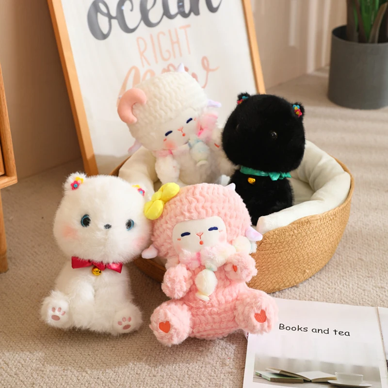 Kawaii Sheep Cat Plush Toy Anime Cute Fluffy Stuffed Animals Plushies Doll Cartton Soft Kids Toys for Girls Presents Room Decor