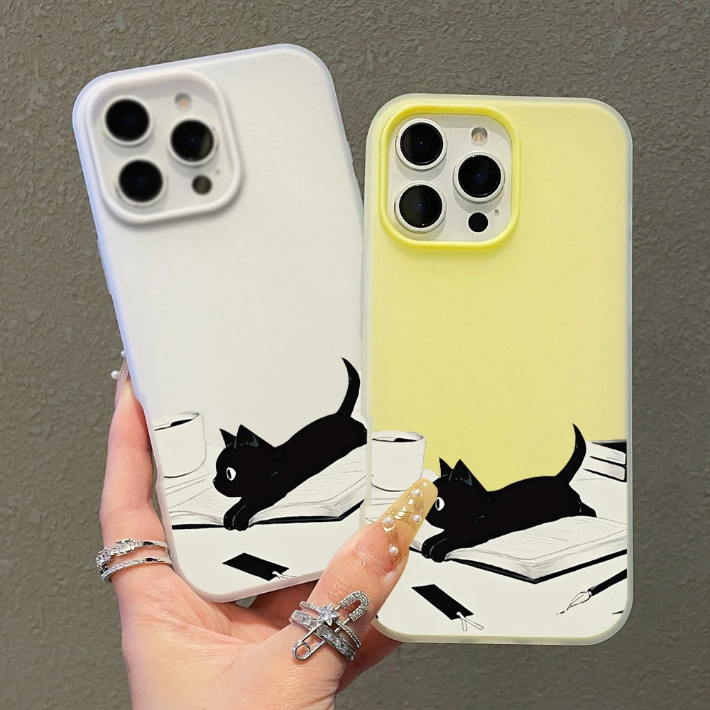 INS Cute Kitty Read Book Phone Case For Redmi 12 13C 14C 15C 5G 13 14 For Xiaomi Redmi Note 14 13 12 11 10 Pro 4G Silicone Funda view 4