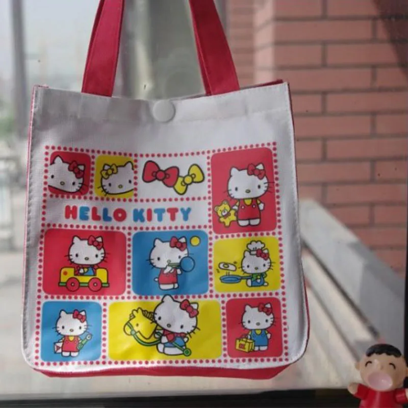 Kawaii Sanrio Hello Kitty Tote Canvas Bag Cartoon Anime Cute Women\'s Portable Lunch Bag Waterproof Cute Handbag Gifts Girls Toys