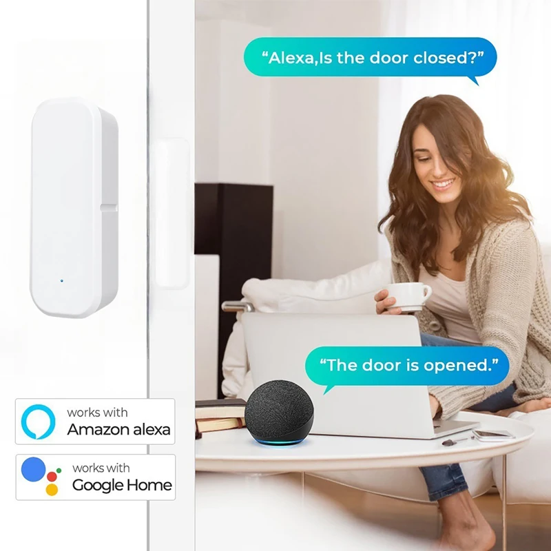Smart Life App WiFi Door Sensor Window Sensor Open/Close Detector Security Protection Alarm Detector Compatible With Alexa