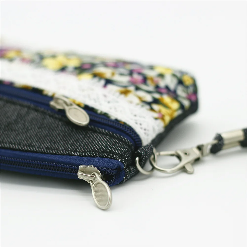 Street Trend Women's Cotton Fabric Lavender Flower Print Pattern Double Handles Carrying Fabric Coin Purse Countryside Coin Bag