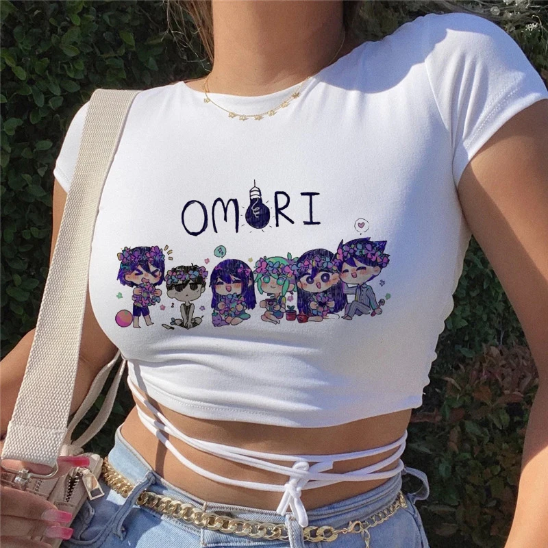 Omori Graphic Friends Summer T Shirt Women Pure Creative Crewneck cats Tees Short Sleeve Crop Tops Korean Y2K Harajuku Clothes