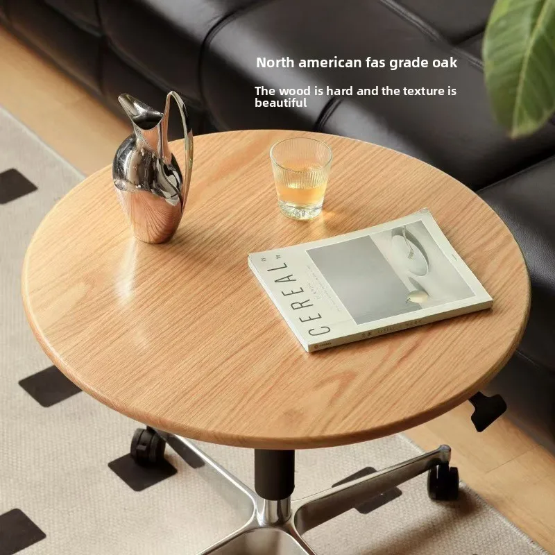 Solid wood log desktop aluminum alloy base Lifting coffee table, mobile round table with wheels Coffee dessert shop