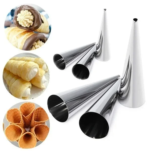 6PCS Stainless Steel Cone Shape Spiral Croissant Denmark Pointed Metal Spiral Baking Tool for Making Croissants Roll Bread