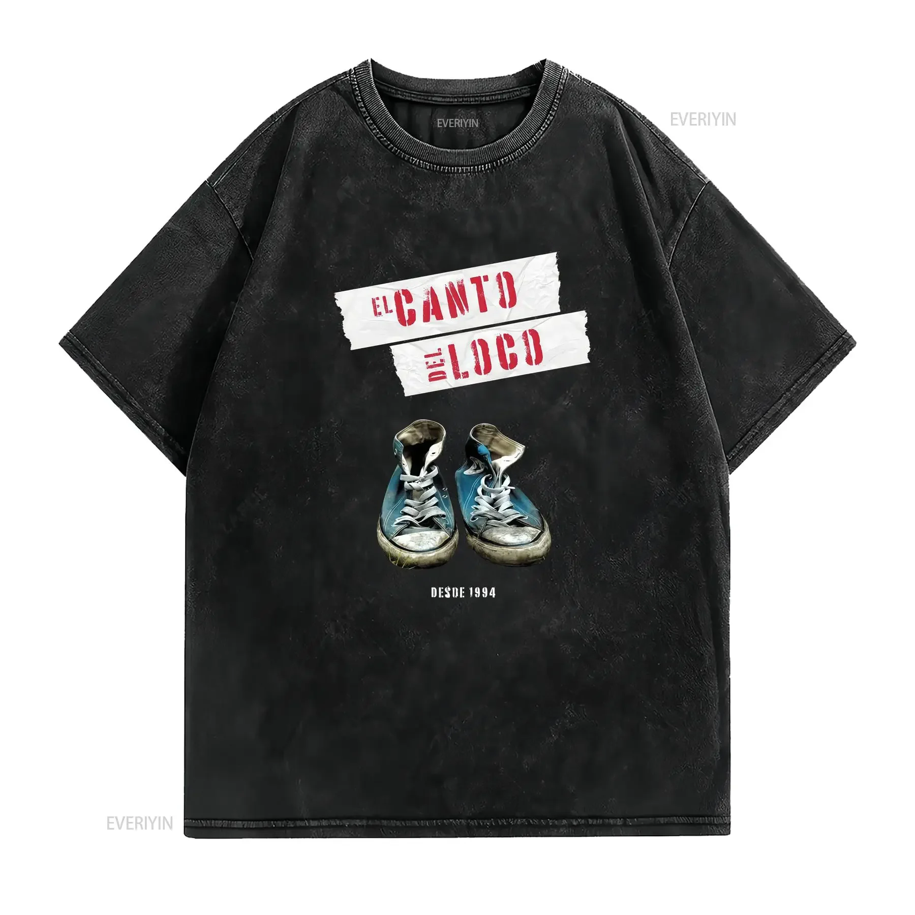 El Canto Del Loco Zapatillas Men's Jersey  T Shirt vintage Washed Stretched homme Stylish designer clothes Comfortable fashion