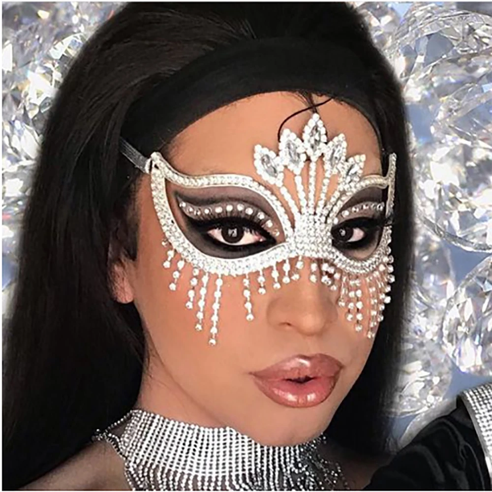 Fashion Sexy Masquerade Ball Fringe Mask Nightclub Stage Performance Advanced Sense Of Trend Rhinestone Face Decoration Woman