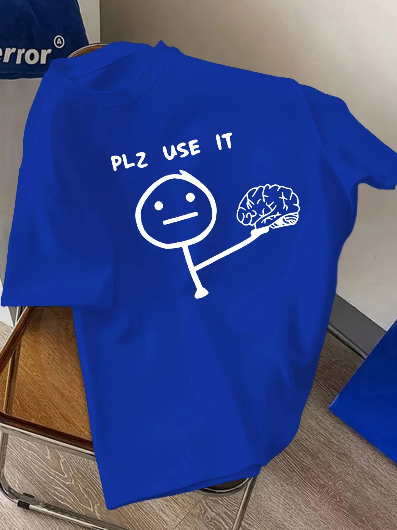 Y2K Oversized Grey Heather Tee Humor Brain Slogan PLZ USE IT Print Hip Hop Couple Tshirt
