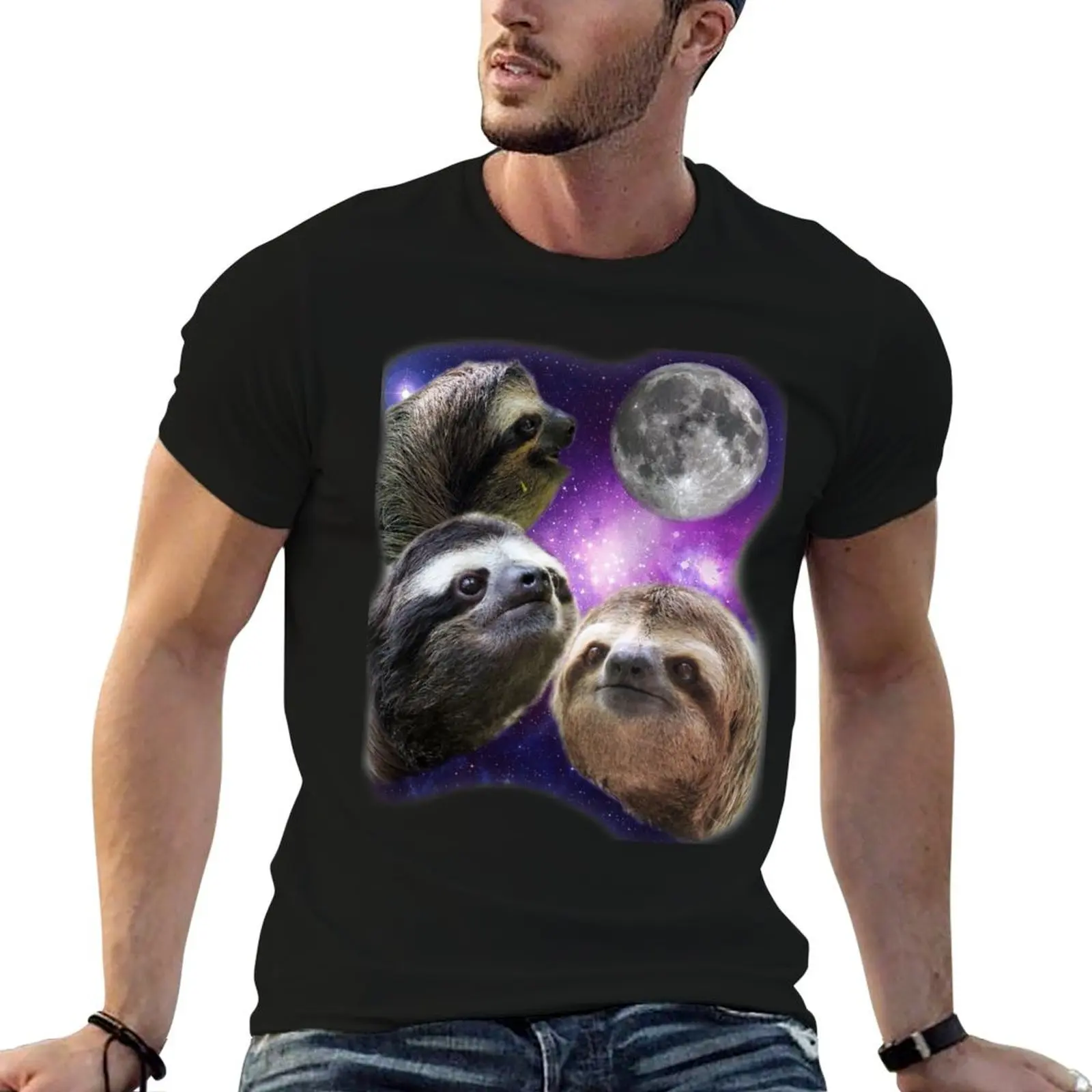 

Three Sloths Howling At The Moon Funny Parody T-Shirt oversized t shirt custom shirt vintage graphic tee heavyweights shirts men