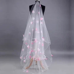 Velo da sposa da sposa con fiori 3D rosa 3M Velo intero personalizzato 2024