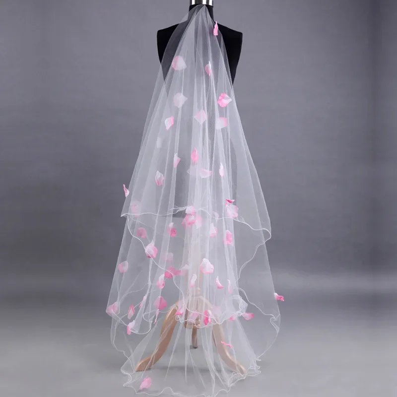 Pink 3D Flowers Bridal Wedding Veil 3M One Layers Veil Custom 2024