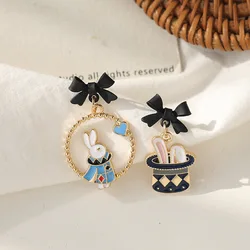 S925 Needle Cartoon Funny Magic Rabbit Drop Earrings Cute Alice In Wonderland Rabbit Poker Earrings for Women Girls Brincos