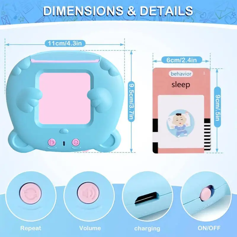 بطاقات فلاش ناطقة من مونتيسوري ألعاب تعليمية للأطفال موسيقى لمرحلة ما قبل المدرسة تعلم الكلمات البصرية آلة قراءة الهدايا التفاعلية #4