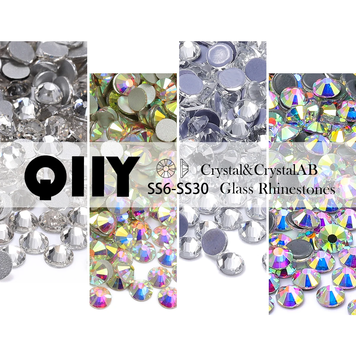 QIIY SS6-SS30 High Quality Shiny Crystal & CrystalAB Glass Rhinestones Glitter Strass for Nail Art And DIY Clothes Decoration